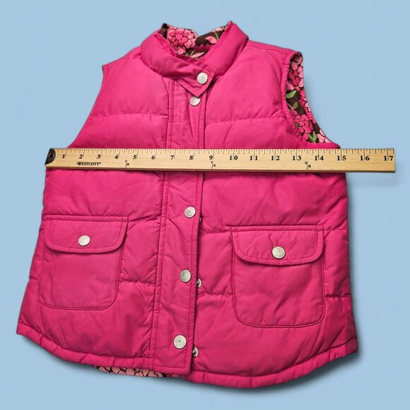 Lilly Pulitzer Reversible Puffer Vest Girls Pink Brown Floral Quilted XS-S - Picture 9 of 9